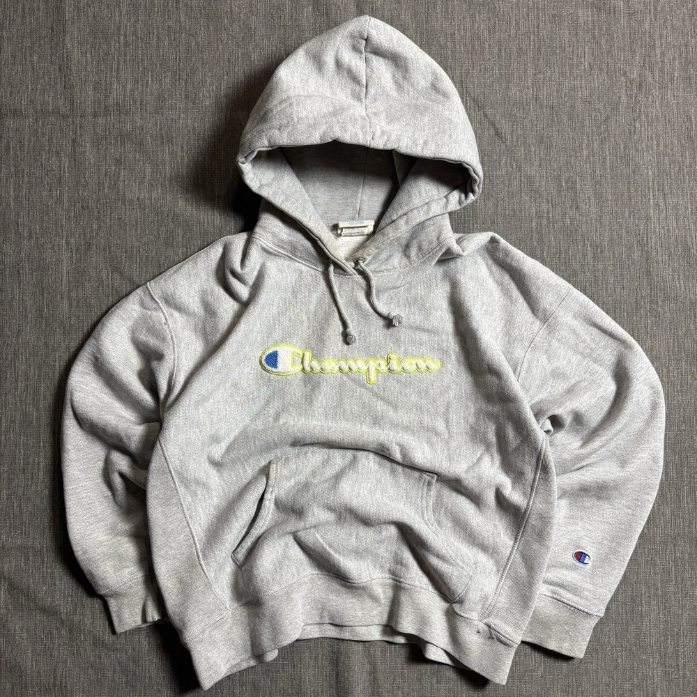 Champion grey hoodie with yellow embroidery - XL
